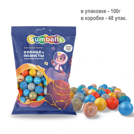 RUSGUM Жевательная резинка "Солнце и планеты солнечной системы" в пакете 100г