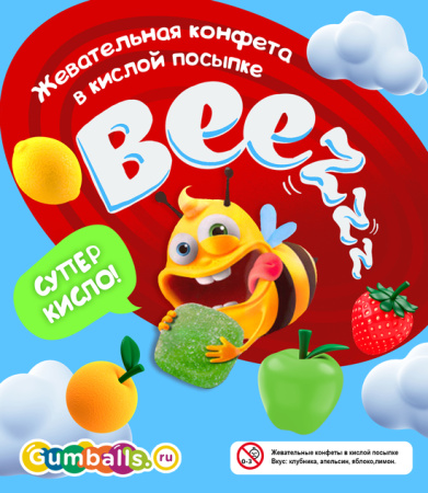 Жевательные конфеты Бизз КИСЛЫЕ в капсулах 34х30 мм 250 шт/уп