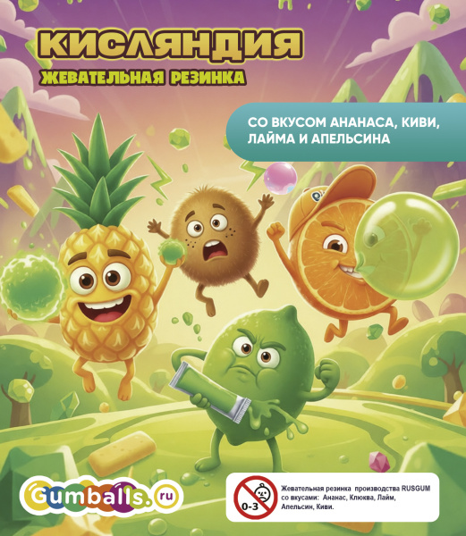 RUSGUM Кисляндия (с начинкой) 22 мм. 8*200 штук